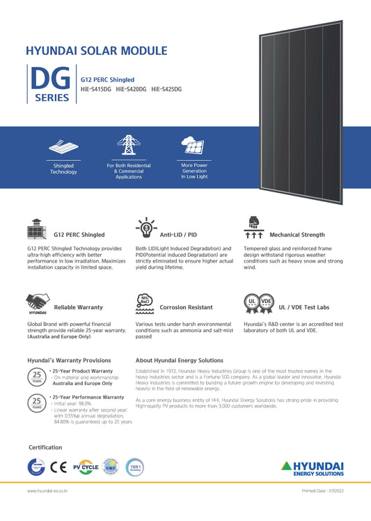 Panou Fotovoltaic Hyundai Shingled HIE-415 W(9% PF)